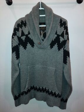 NWT Men's STS Ranchwear Grey & Black Denali Shawl Collar Sweater Size XL